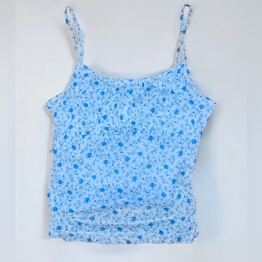 Accomplice Y2K Juniors Blue Floral Juniors Small Cami Crop Top Ruched
